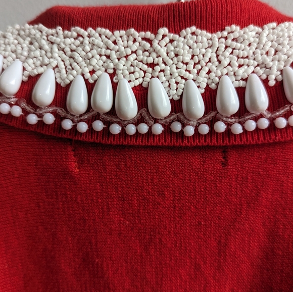 Red Cardigan with Beading on Collar Size S - Picture 4 of 11